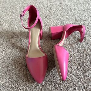 Copper Key Leather Pink Ankle Strap Chunky Block Heels - 8